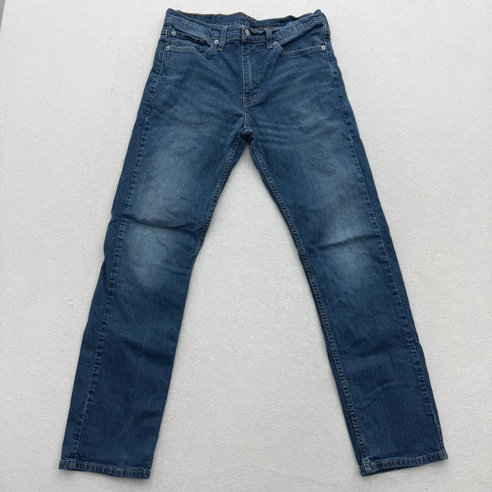 Levis 513 Slim Straight Jeans Mens 32x32 Blue Denim Pants Casual Faded